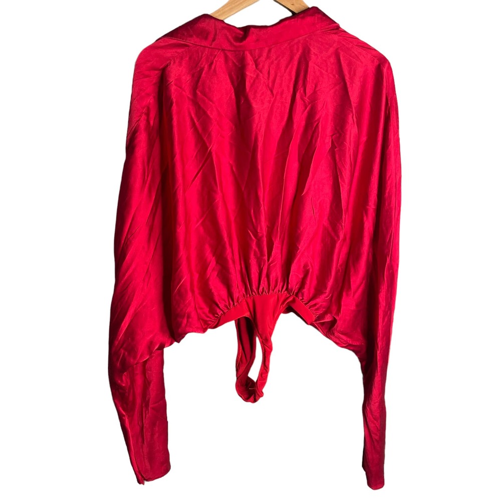 LaQuan Smith Silk Tuxedo Bodysuit Scarlet Size M - Picture 7 of 9